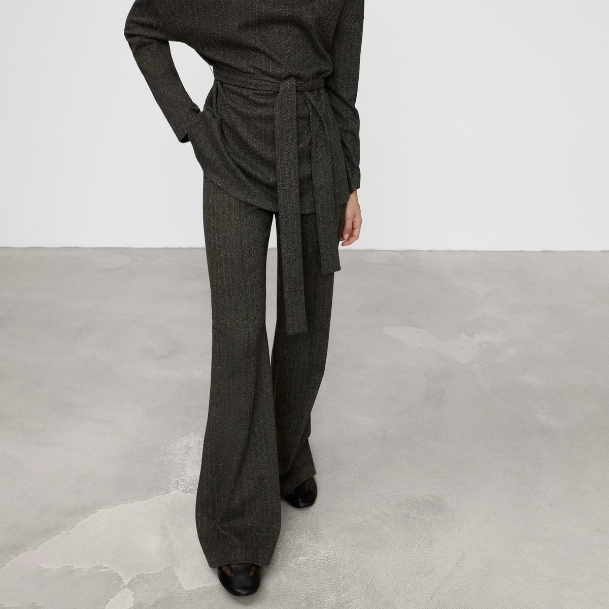 Pantalon flare chiné à découpe centrale sable/chocolat, ADOLFO DOMINGUEZ