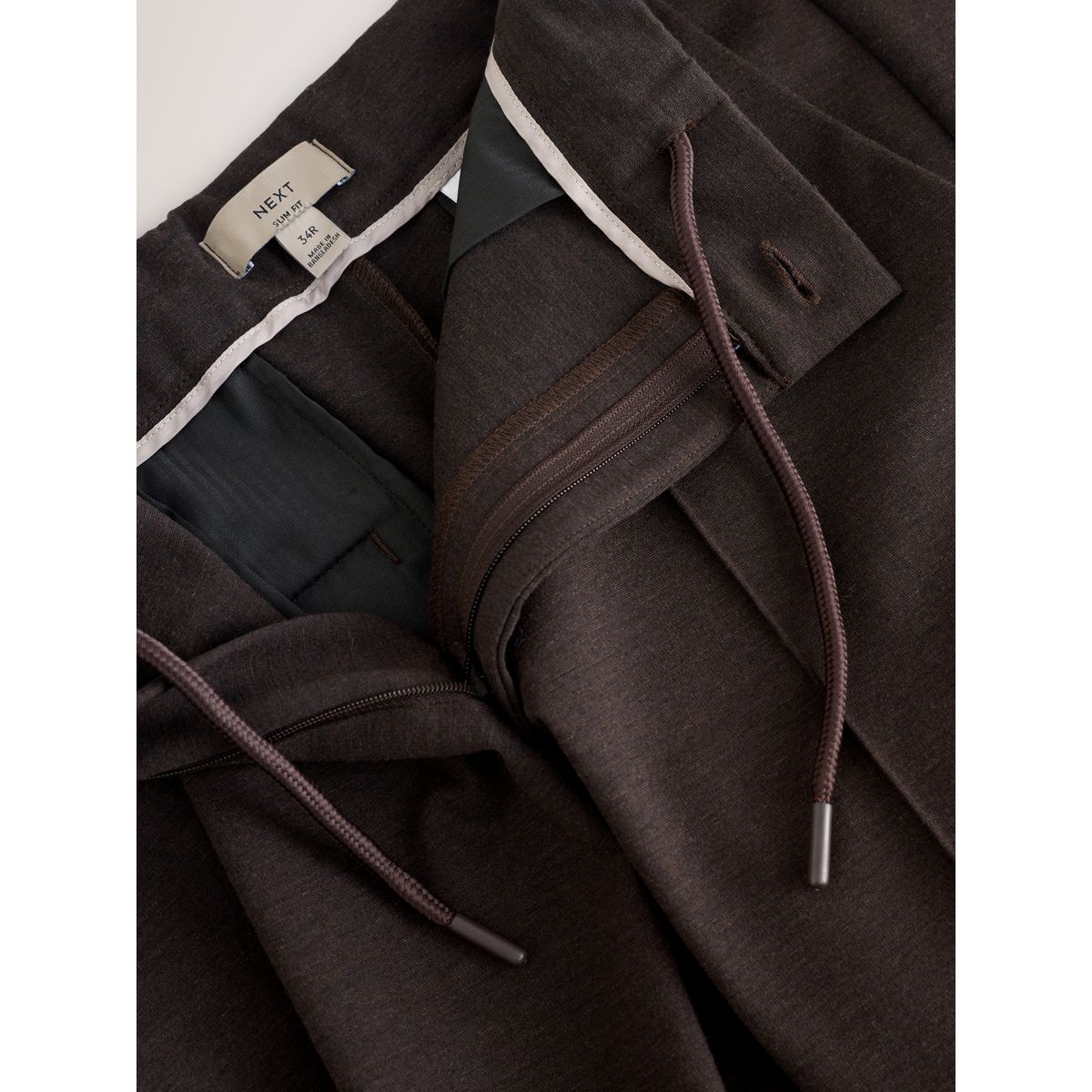 Pantalon habillé à taille élastique et laine marron, NEXT