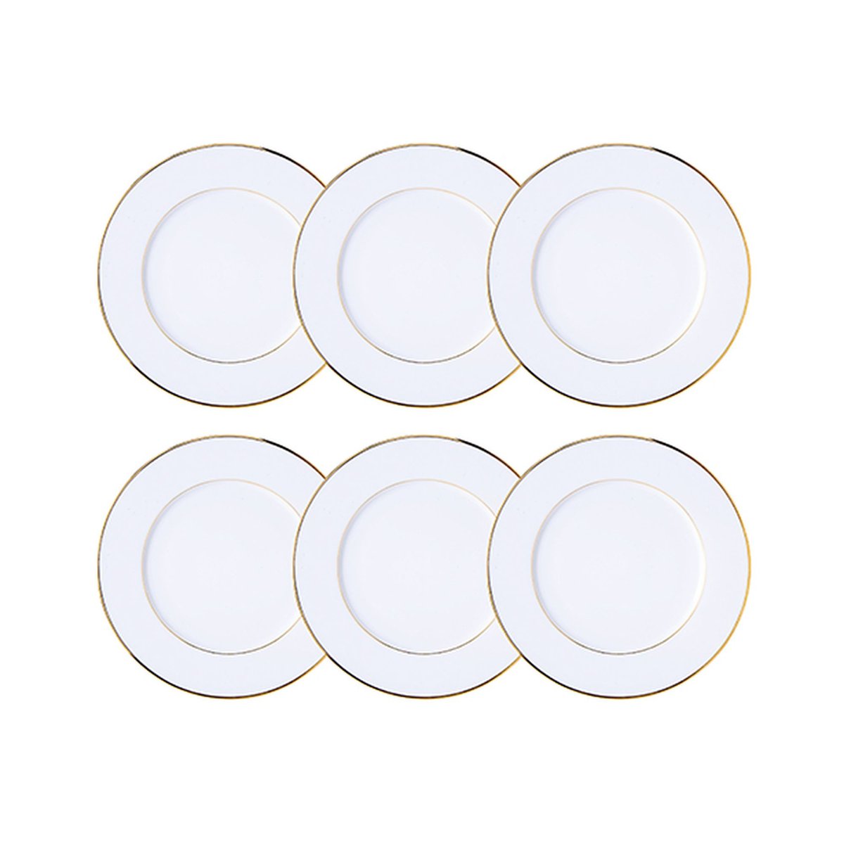Lot de 6 assiettes à dessert 20,5cm en porcelaine, CLASSIC FILET OR blanc et or, NOVASTYL