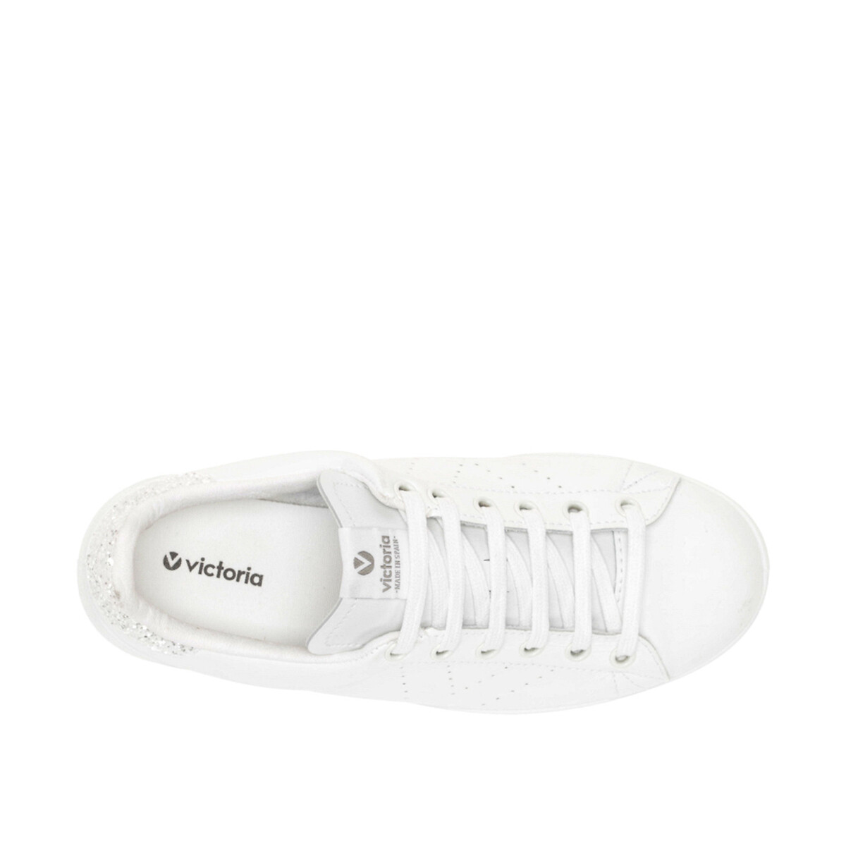 Baskets cuir et paillettes blanc, VICTORIA