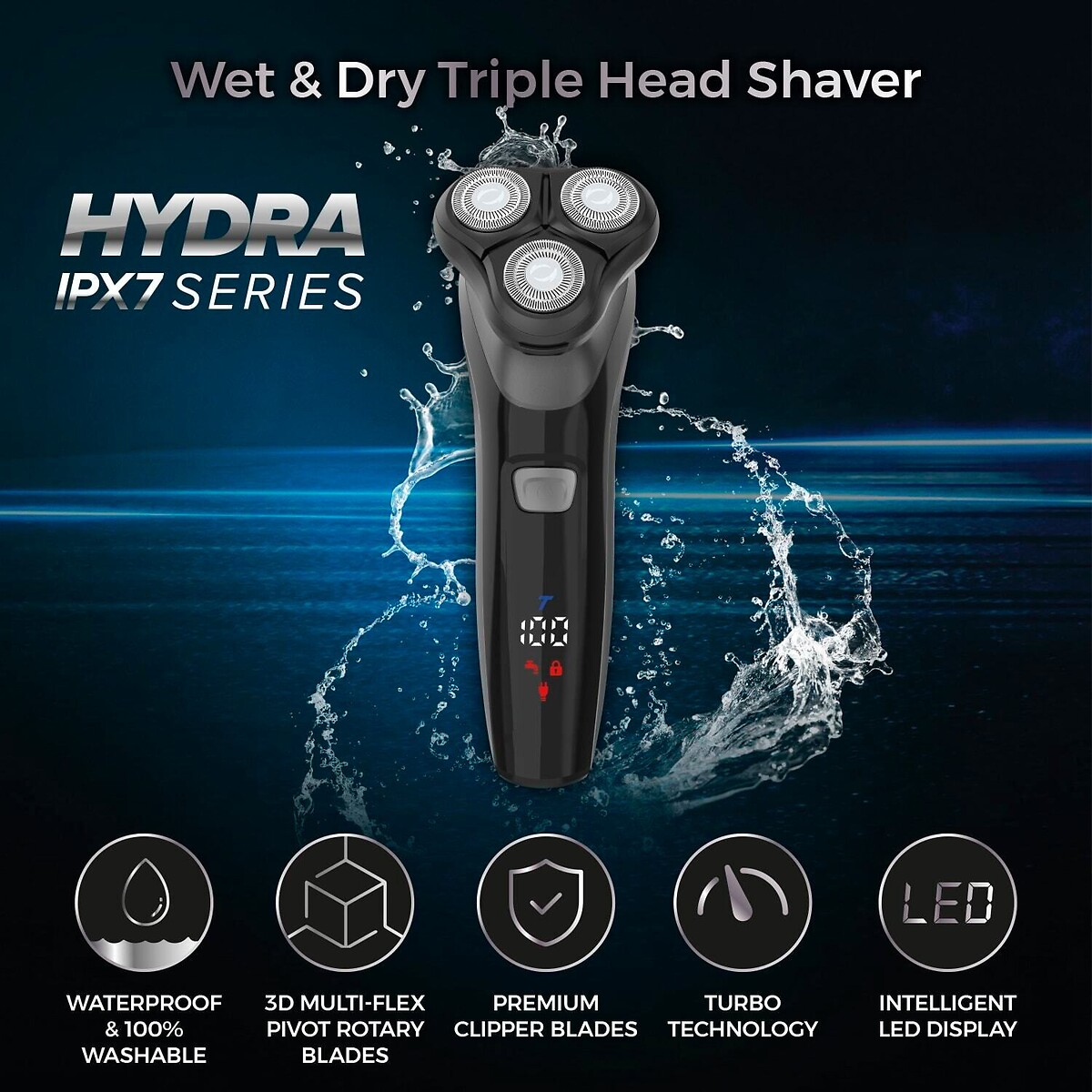 Professional IPX7 Rotary Shave black, CARMEN