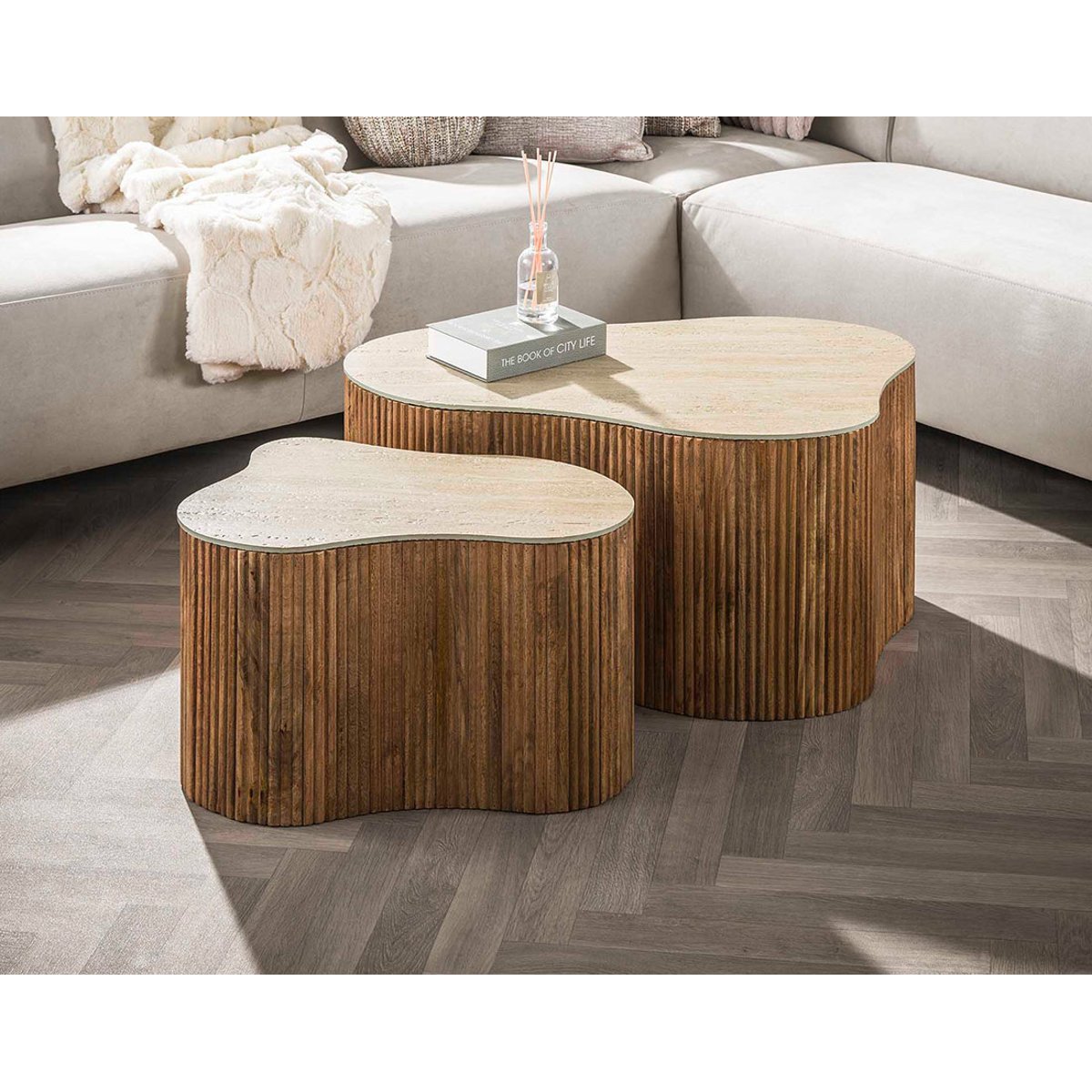 Lot de deux Tables basses - JADE bois / beige, BEST MOBILIER