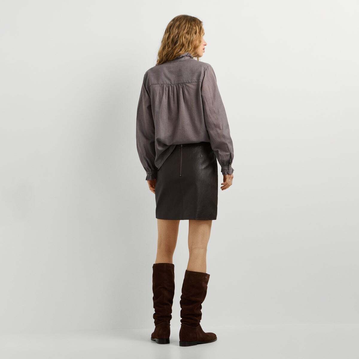 Jupe Courte Effet Cuir brun de trail, PEPE JEANS
