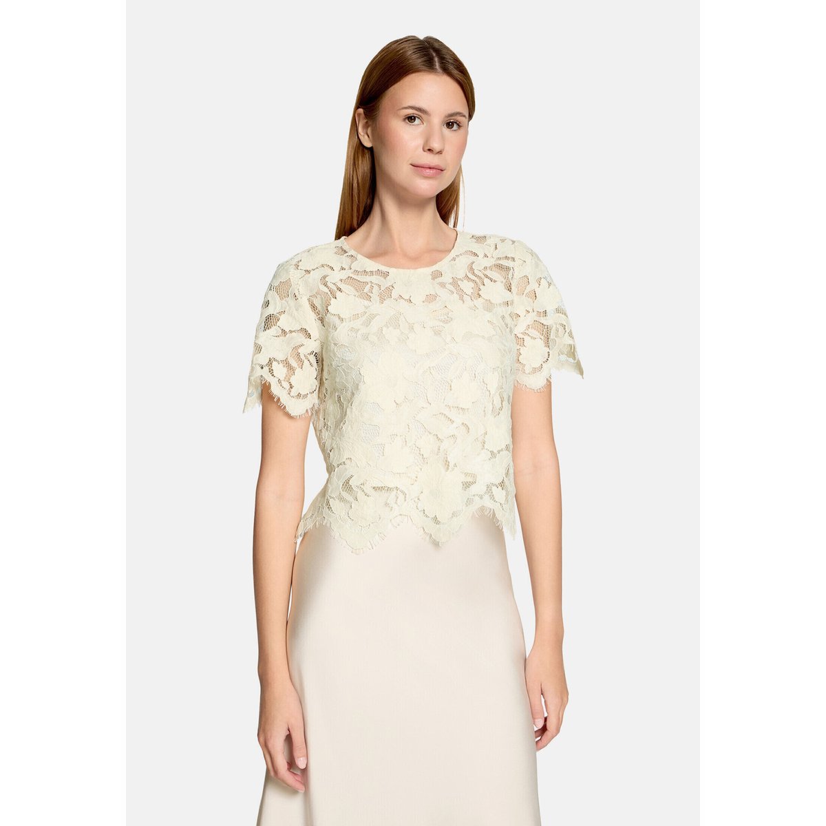 Top en dentelle manches courtes champagne sorbet, VERA MONT