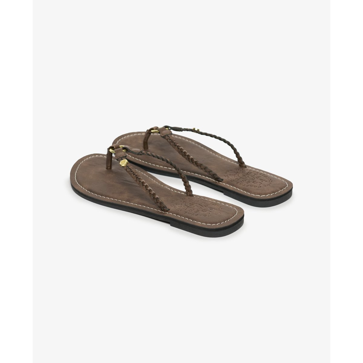 Tongs Tressées en Simili Cuir marron caramel, SUPERDRY