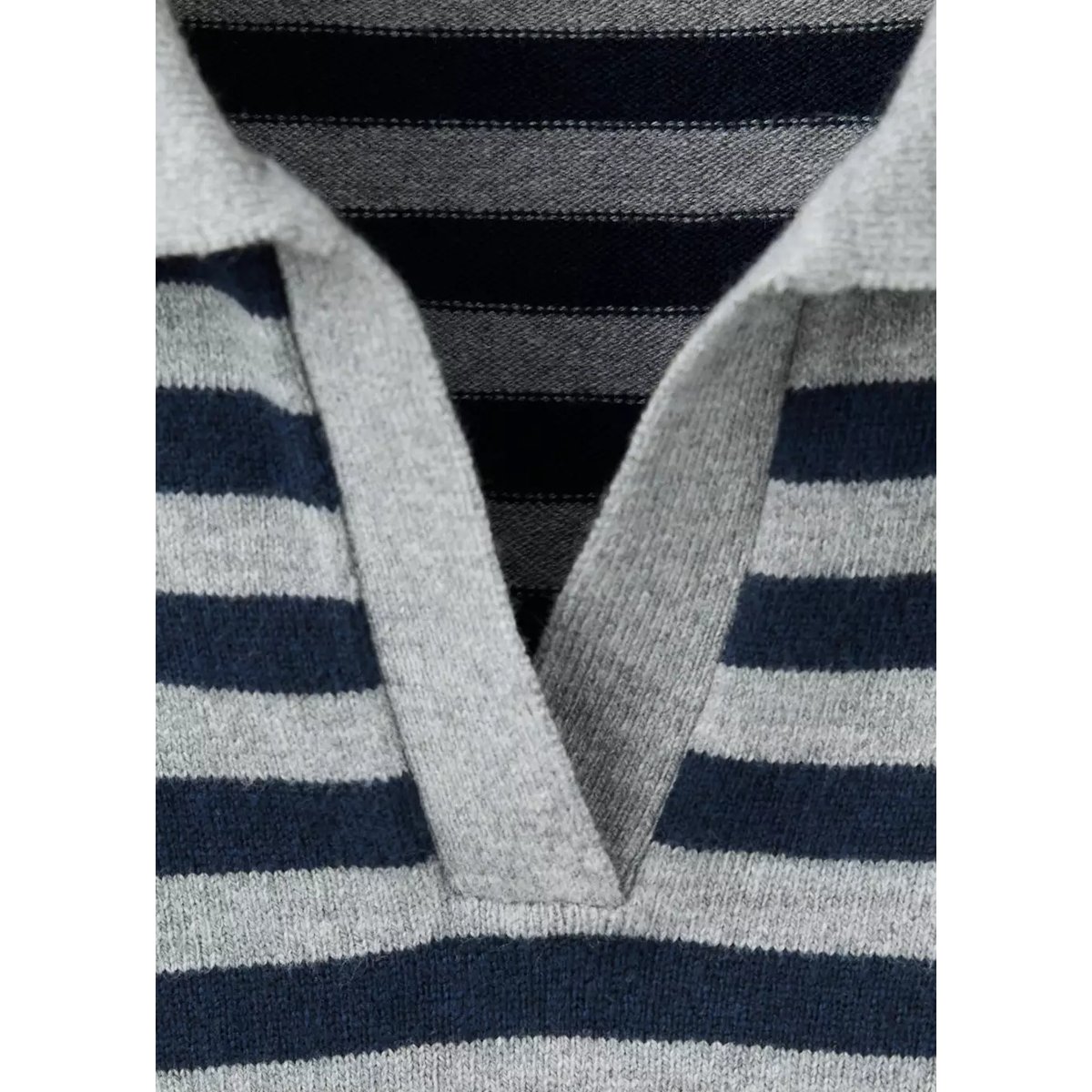Pull col polo à rayures bleu marine foncé, MANGO TEEN
