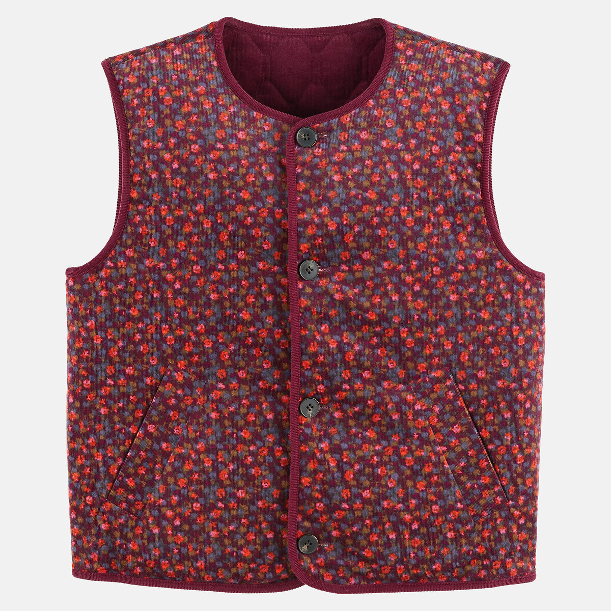 Veste sans manches en velours, imprimé floral, réversible imprimé fleurs fond marine, LA REDOUTE COLLECTIONS