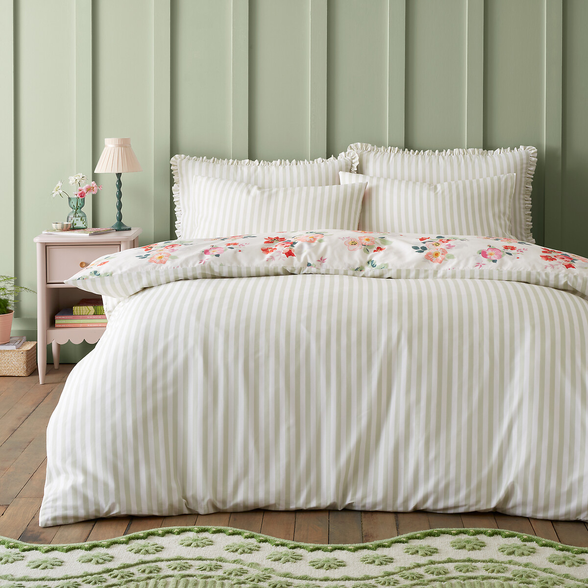 Floral Bunches Reversible Cotton Duvet Cover And Pillowcase Set green, CATH KIDSTON