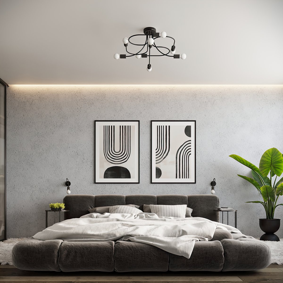Suspension Acier Noir E27 8 Levar noir, EDEN