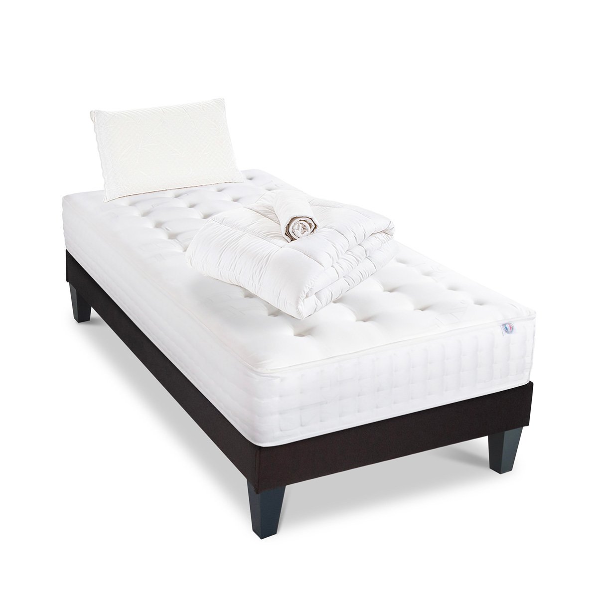 Pack Apollon 90x190 cm Matelas Mousse + Sommier Bois + Accessoires blanc, OLYMPE LITERIE