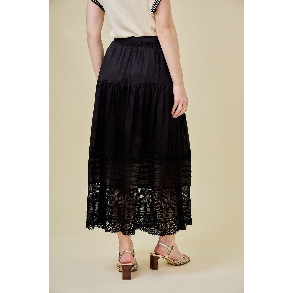 Embroidered Maxi Skirt black, SEE U SOON