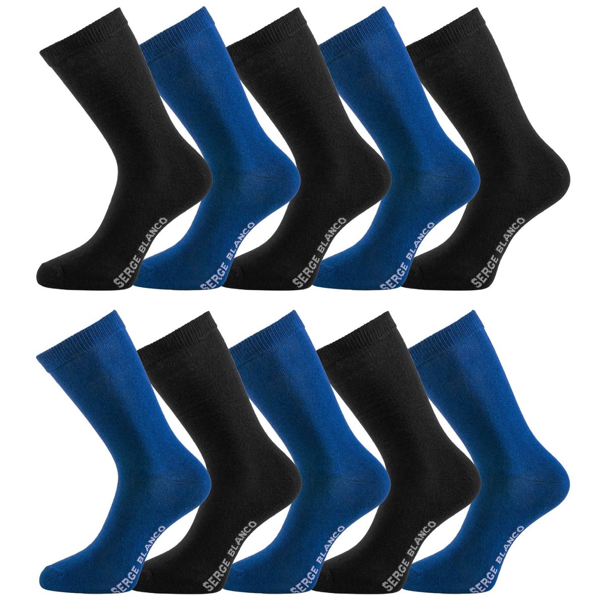 Lot De 10 Chaussettes Coton Peigné noir/bleu foncé, SERGE BLANCO