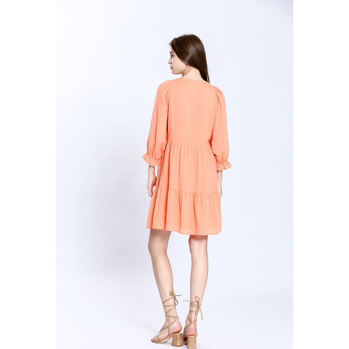 Robe col V, à volants orange, SEE U SOON