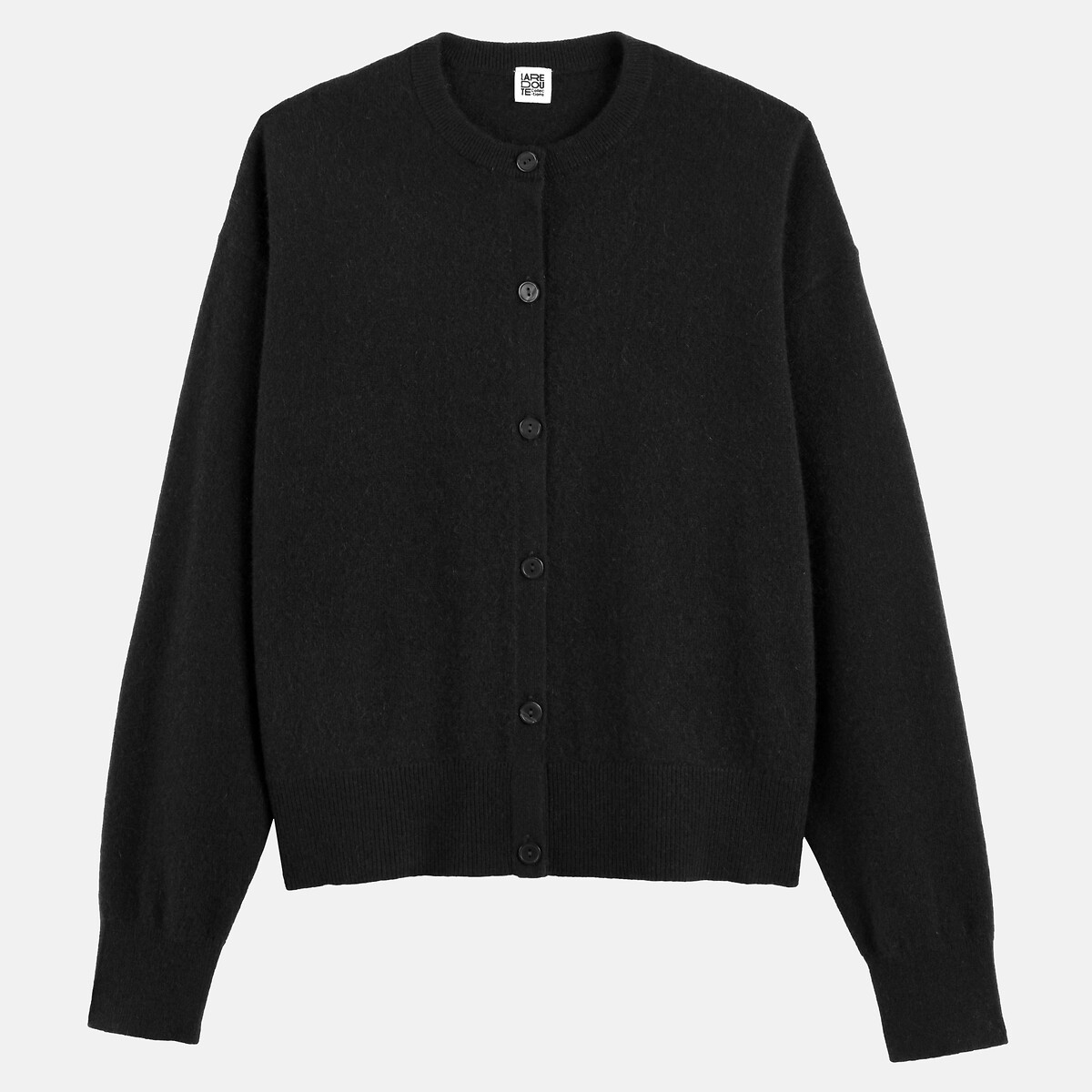 Cardigan en fine maille cachemire col rond noir, LA REDOUTE COLLECTIONS