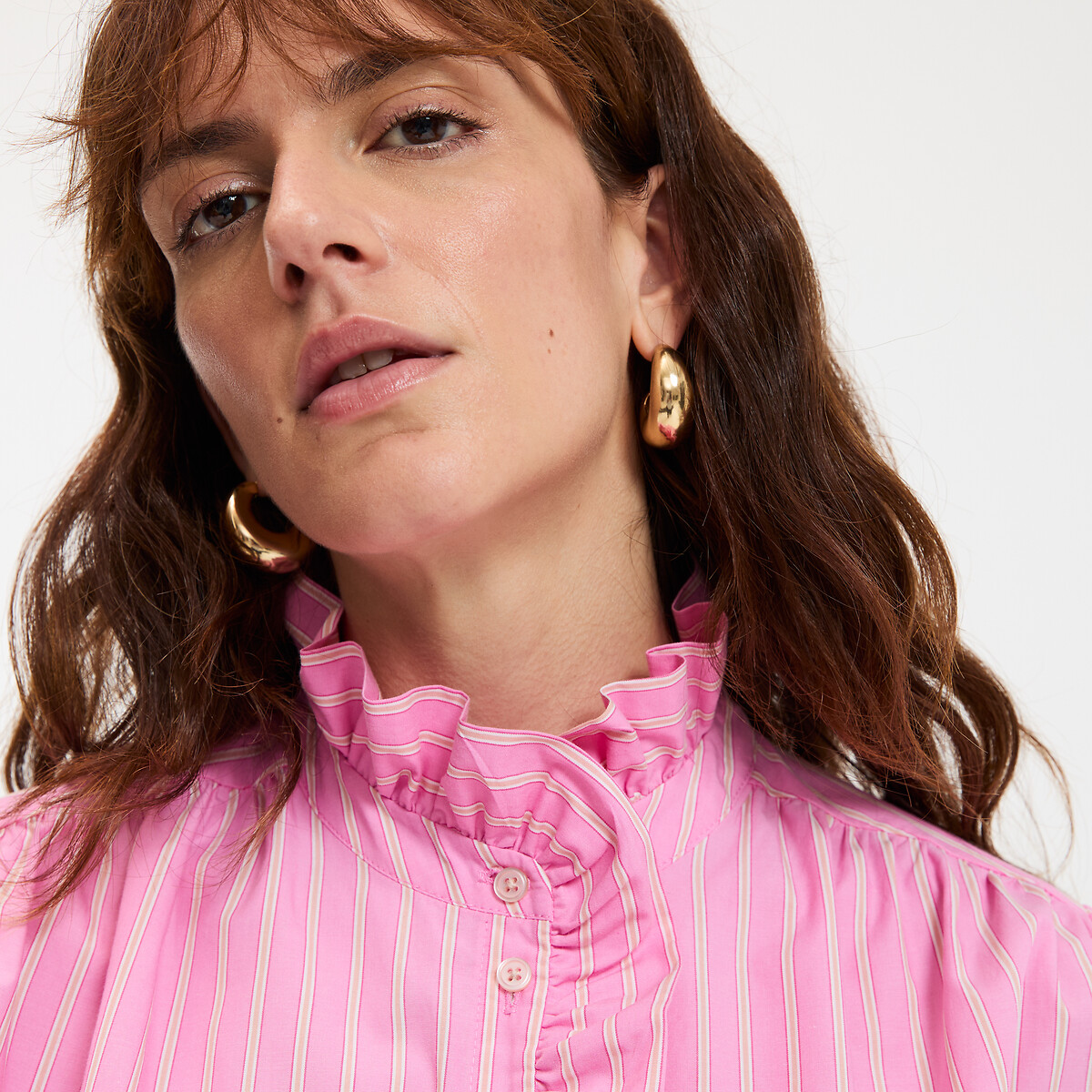 Chemise rayée, col victorien, Signature CHARLÈNE rayé rose, LA REDOUTE COLLECTIONS