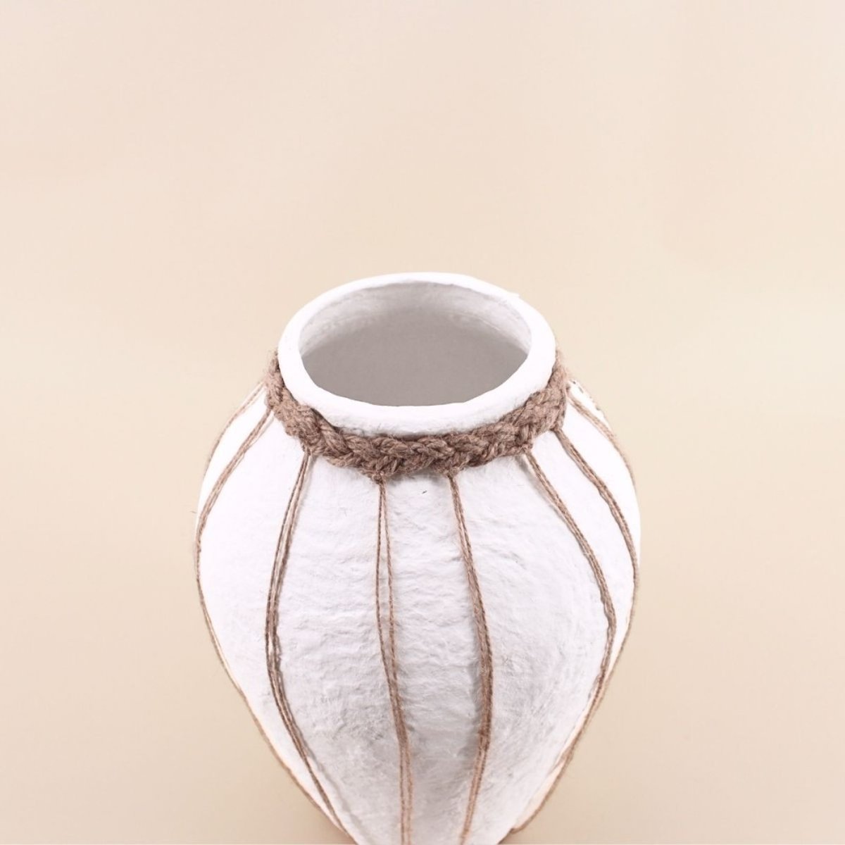 Vase en papier maché déco jute, H34cm blanc, ORNAMI