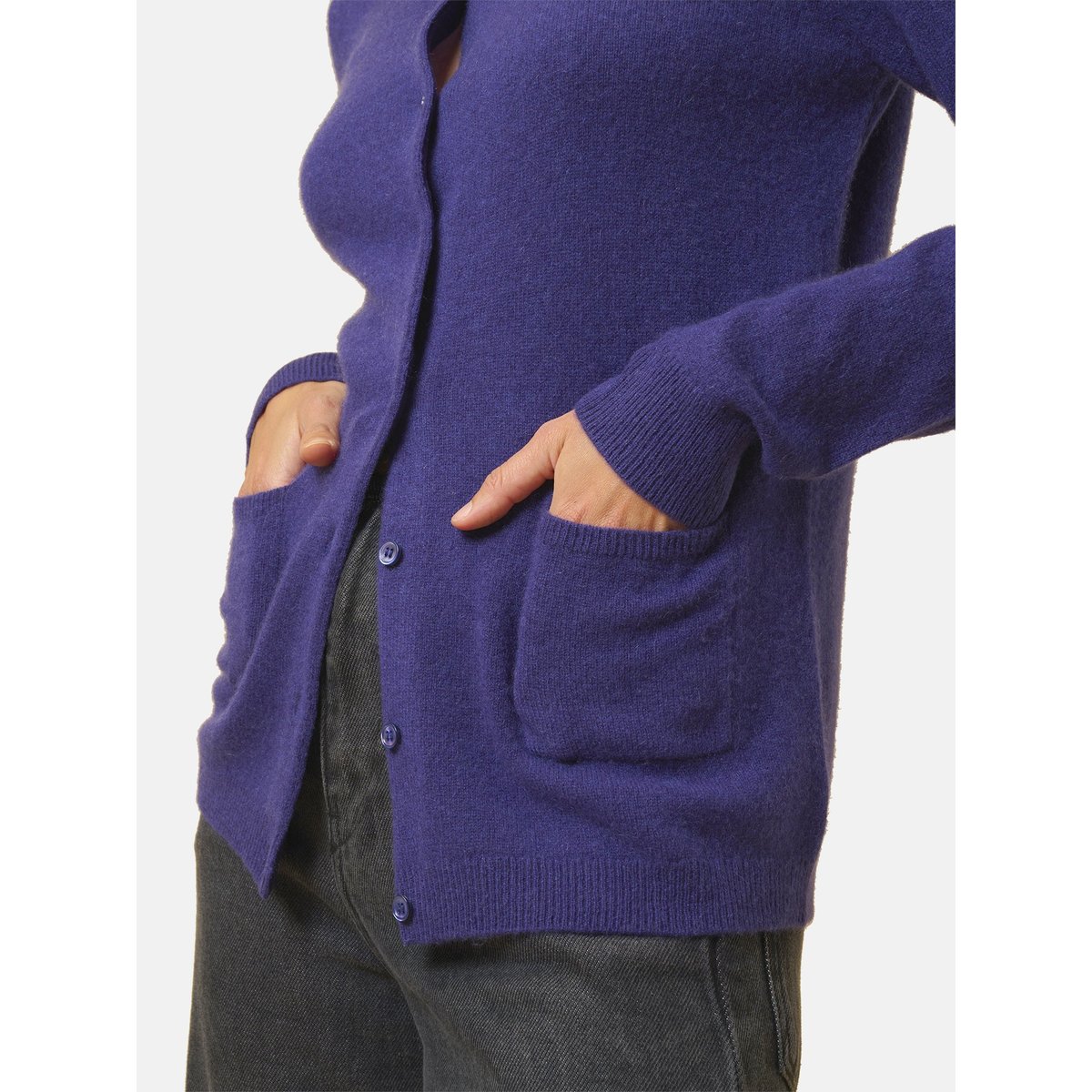 Cardigan Col Rond Purple Katharine violet foncé, JUST CASHMERE
