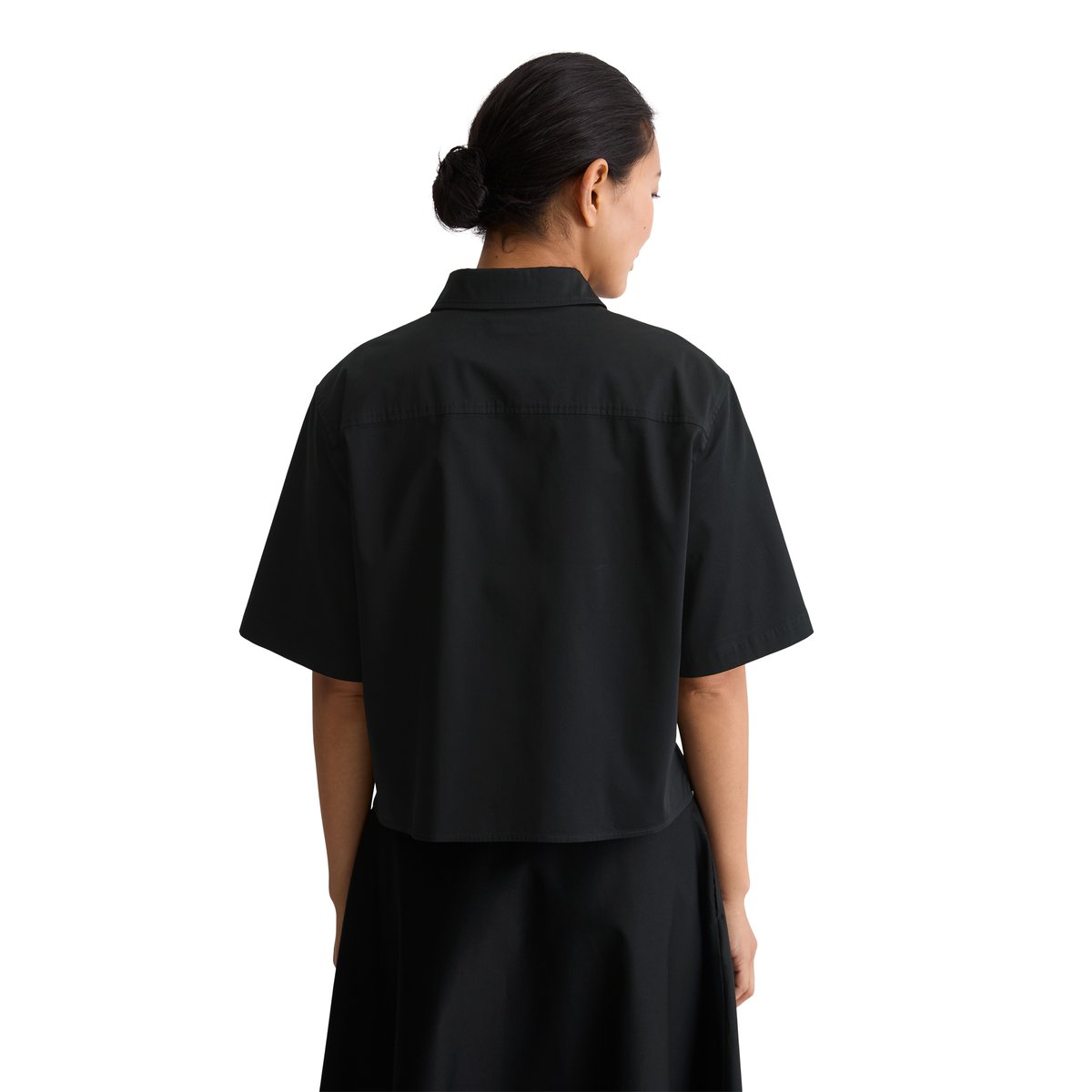 Blouse en satin boxy en mélange de coton organique bleu fooncé, MARC O'POLO