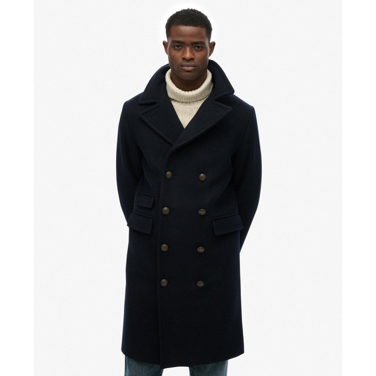 Manteau Long en Laine Mélangée - The Merchant Store bleu marine éclipse, SUPERDRY