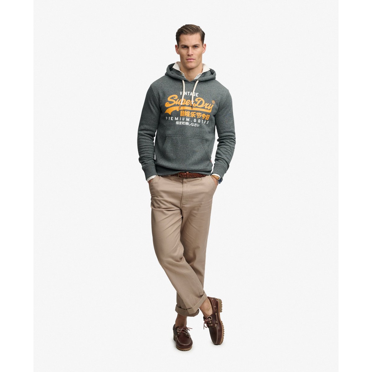 Sweat à capuche Vintage Logo Duo gris asphalte poussière, SUPERDRY