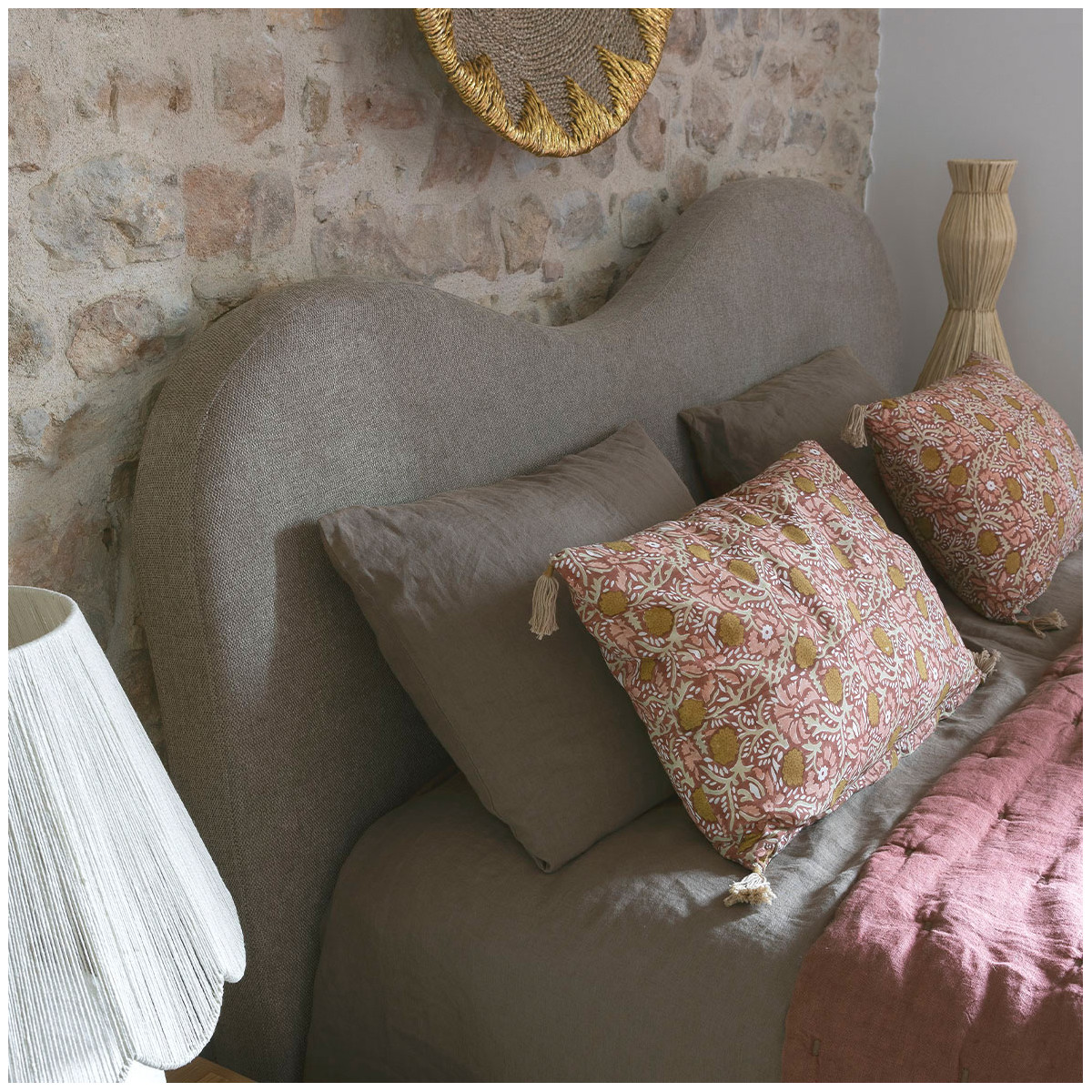 Tête de lit SERENA tissu gris, BLANC D’IVOIRE