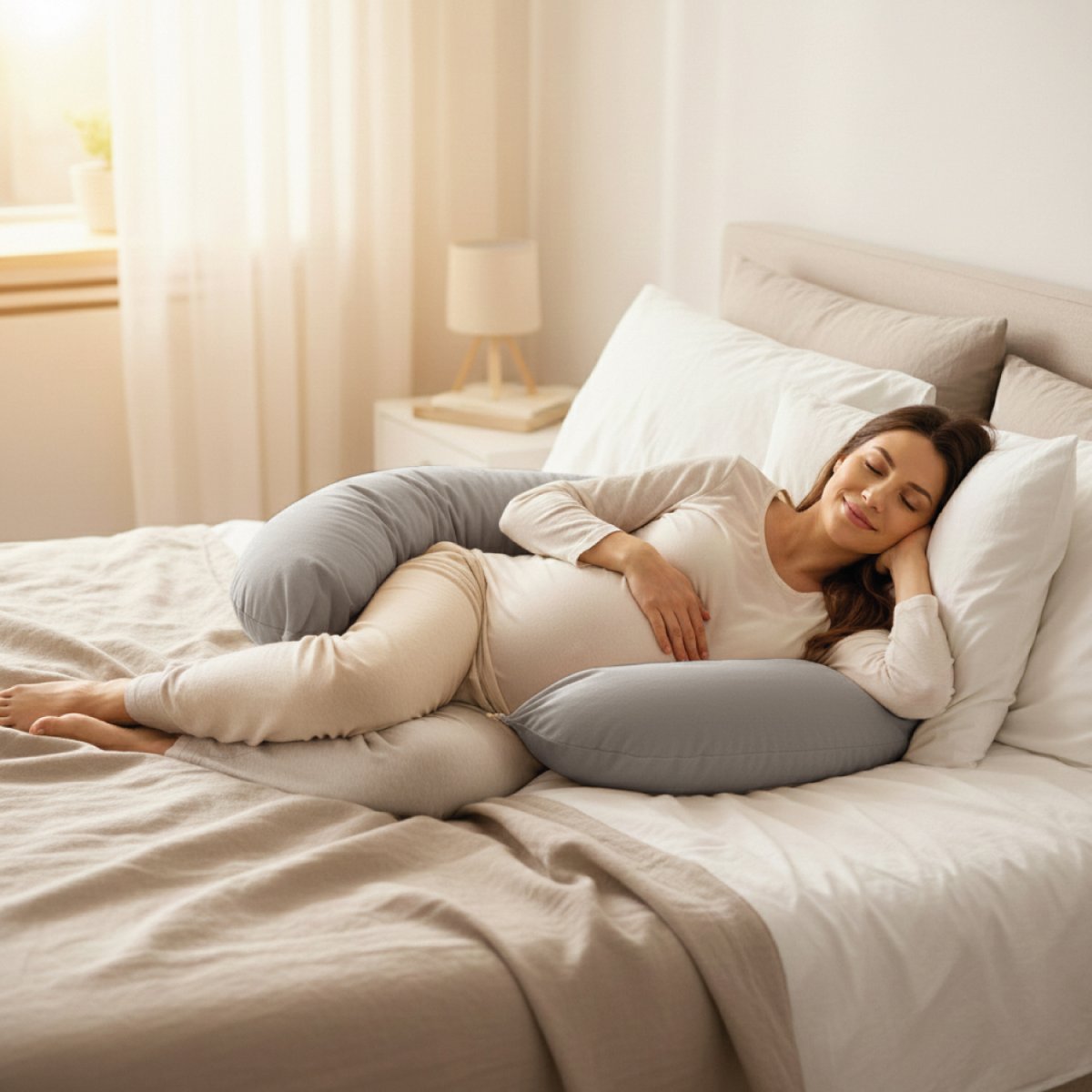 Coussin de grossesse, de maternité et d'allaitement déhoussable gris, MONSIEUR BEBE