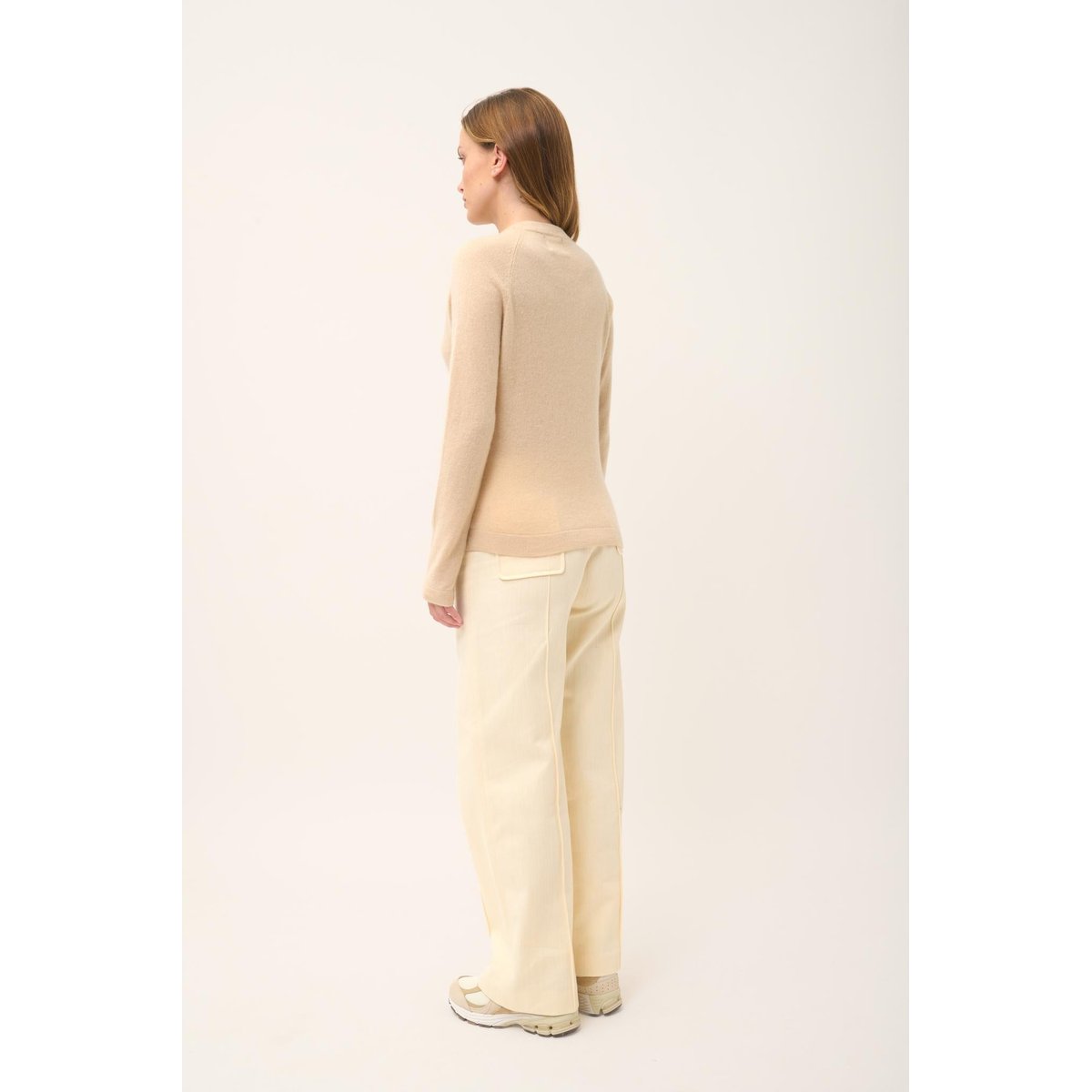 Pull Col Rond Sable Jane beige, JUST CASHMERE