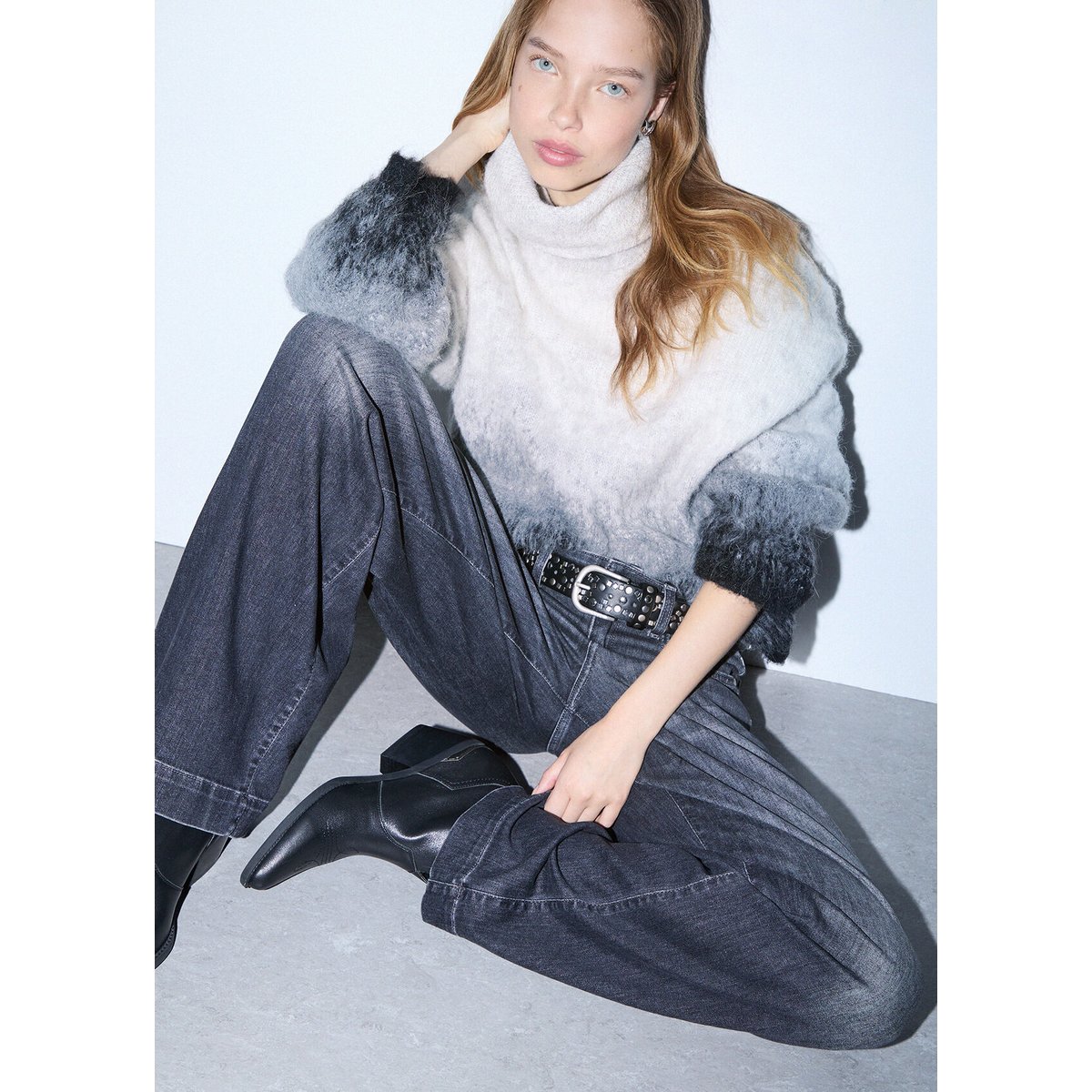 Col roulé jacquard en laine brossée gris, LIU JO