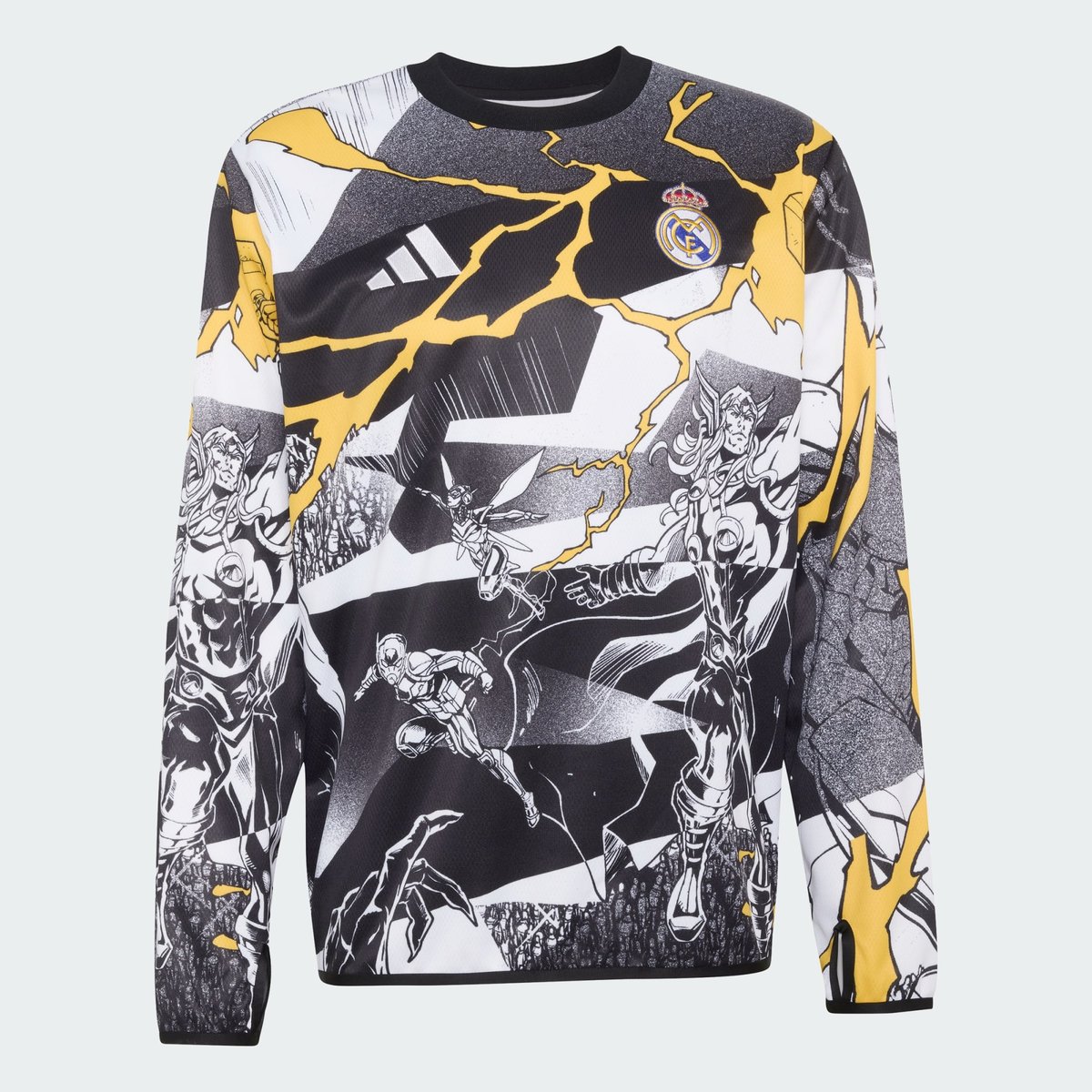 Maillot D'échauffement Adidas Real Madrid Avengers 25/26 white / black / bold gold, adidas Performance