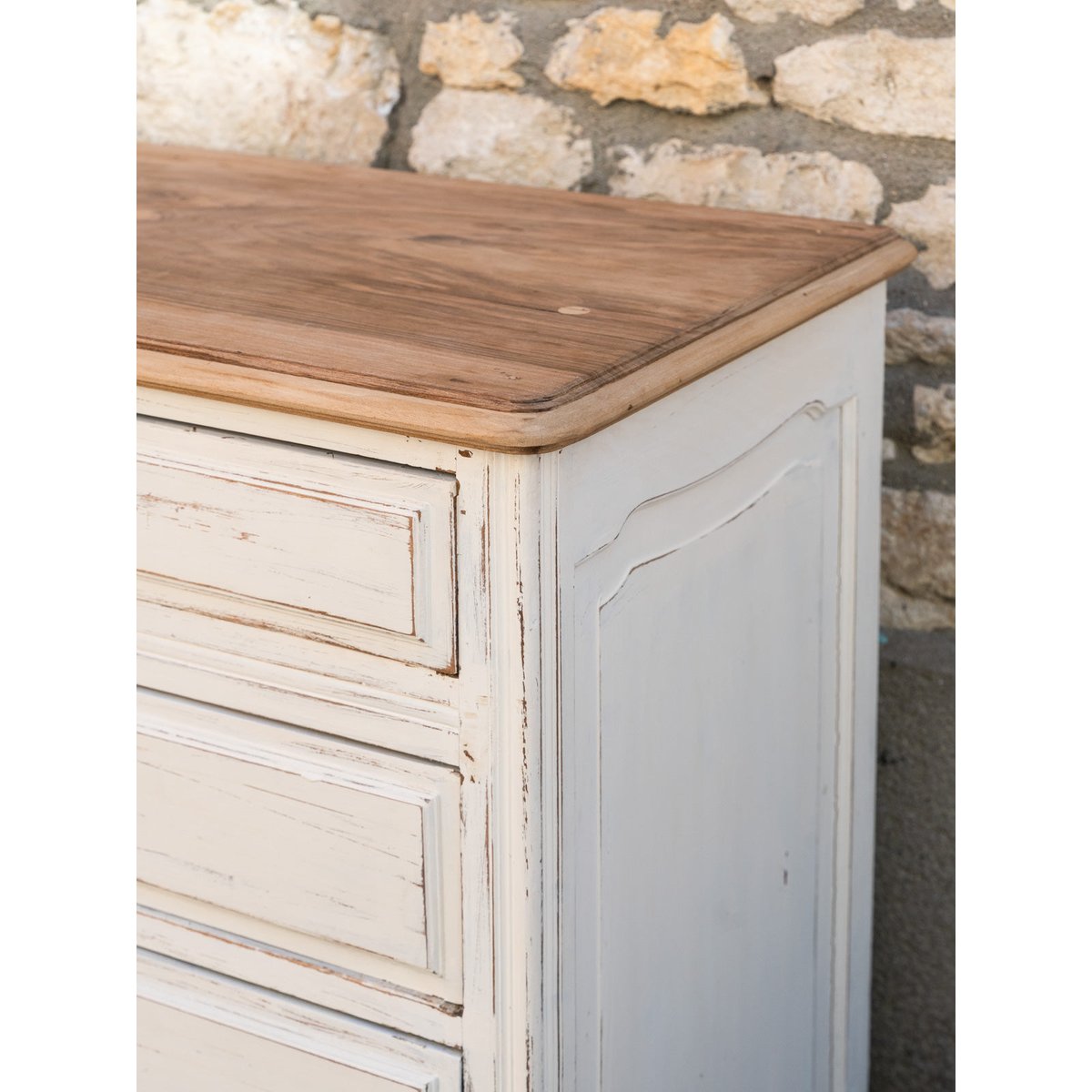 Grande commode blanche en bois massif Garance N°745 - Bon état bois clair, DEBONGOUT