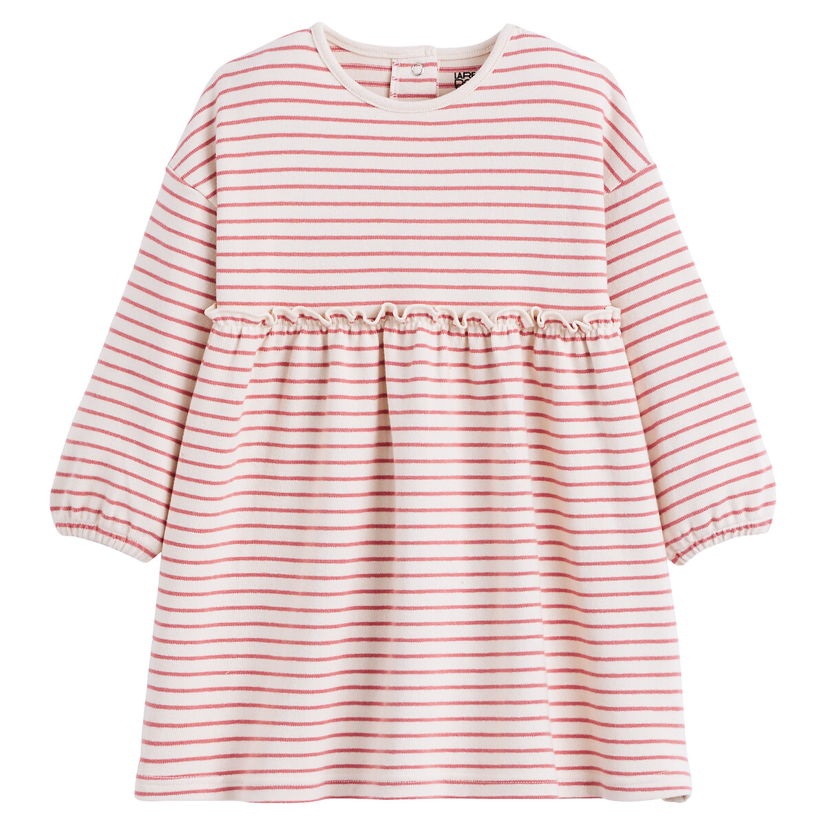 Striped Jersey Dress with Long Sleeves ecru/pink, LA REDOUTE COLLECTIONS