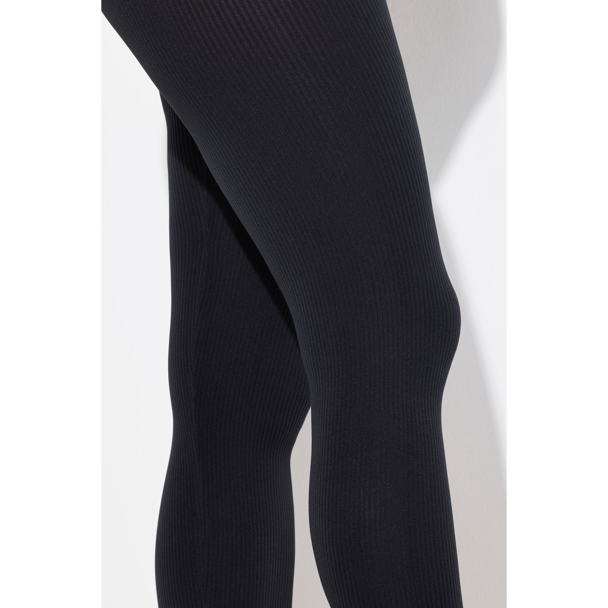 Legging en jersey côtelé avec taille large noir, ULLA POPKEN