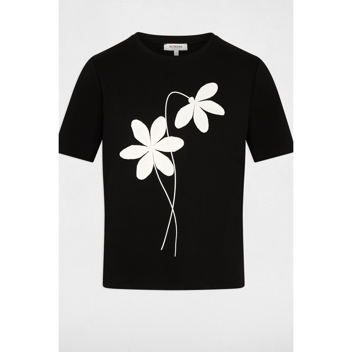 T-shirt droit col rond noir, MORGAN