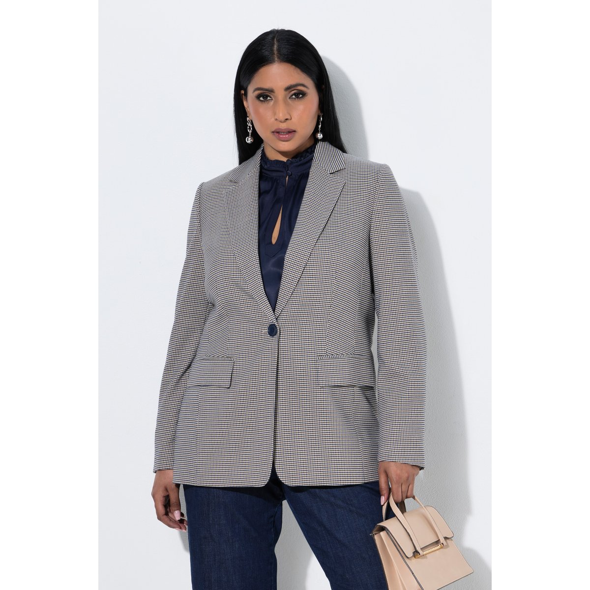 Blazer à carreaux, col à revers marine foncé, ULLA POPKEN