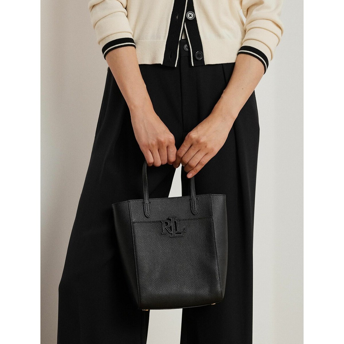 Cameryn Small Leather Tote Bag with Shoulder Strap black, LAUREN RALPH LAUREN