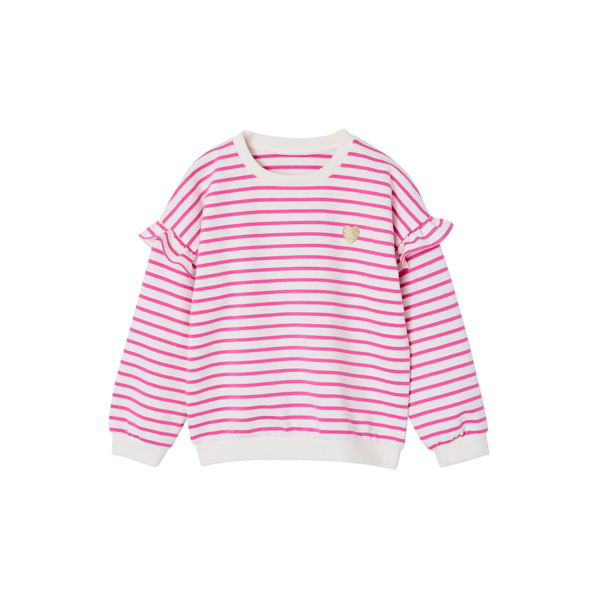 Sweat rayé manches à volants pivoine, VERTBAUDET