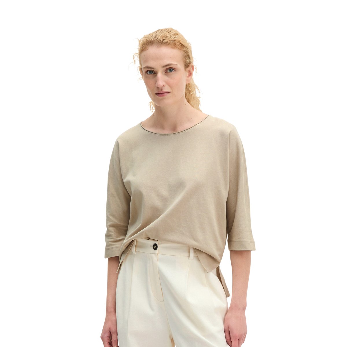 T-shirt oversize en jersey finement tricoté beige, MARC O'POLO