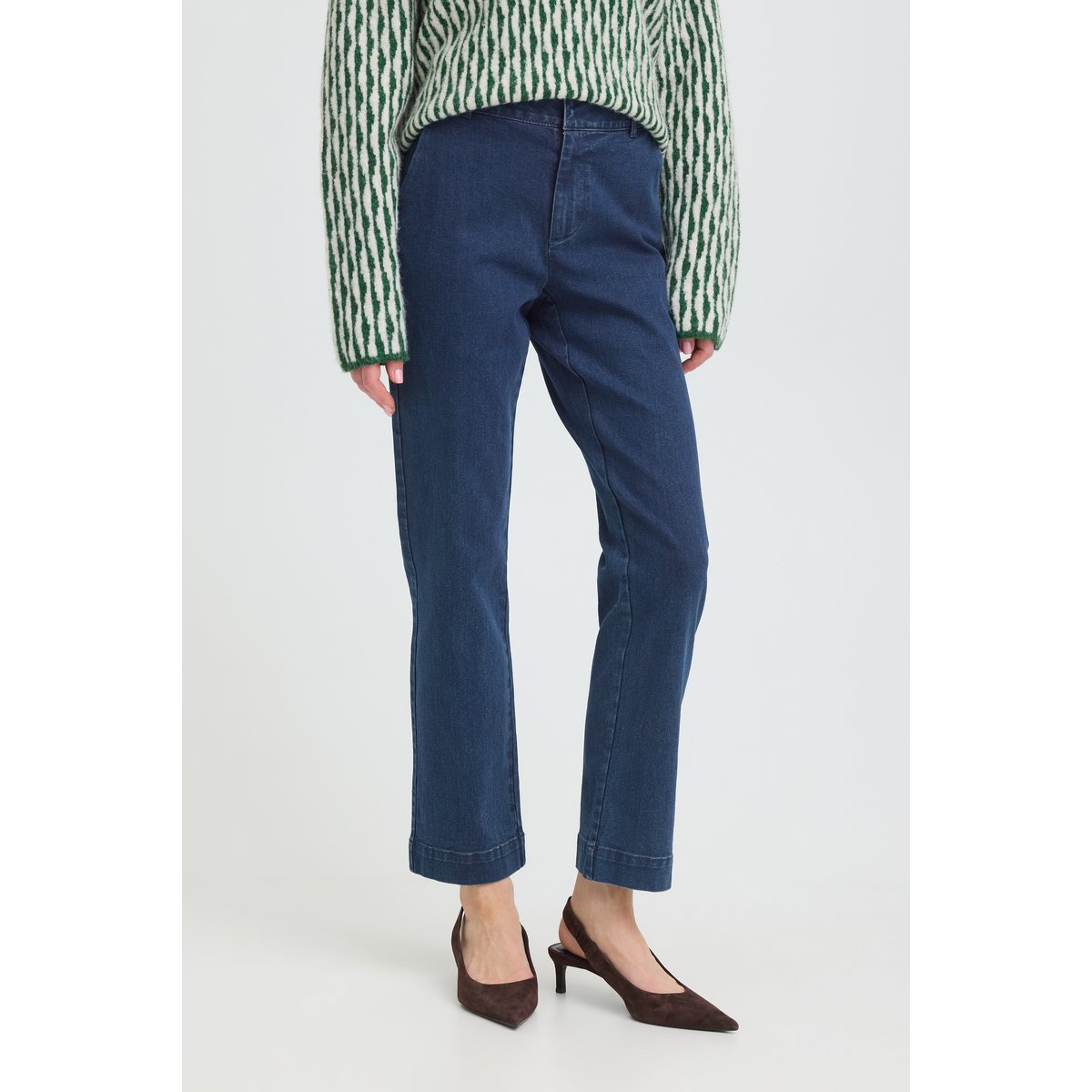 Jean droit à taille mi-haute, longueur cheville bleu mid blue denim, B.YOUNG