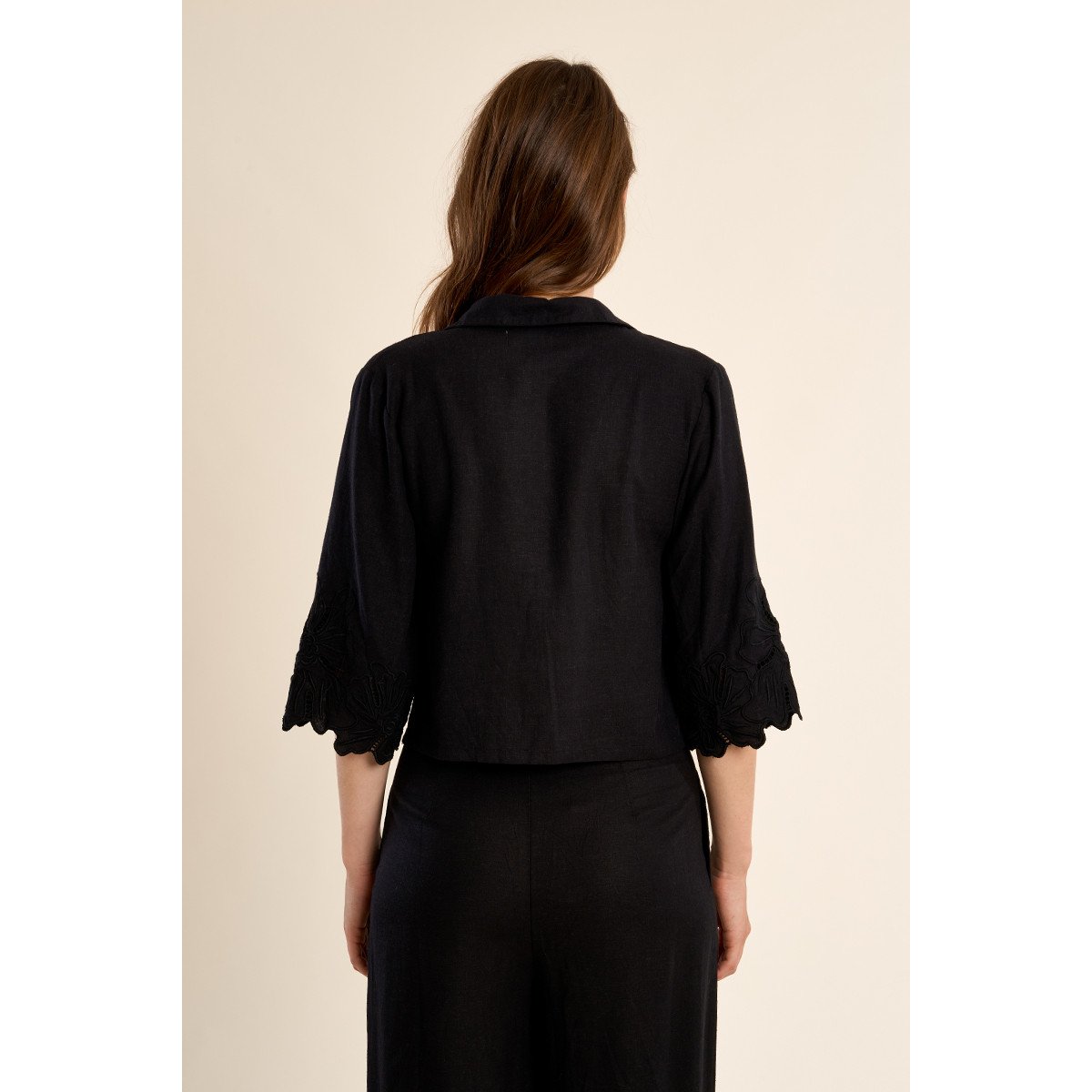 Chemisier crop, en coton noir, MOLLY BRACKEN