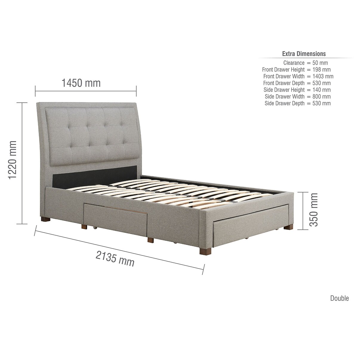 Sona Button Upholstered Storage Bed with 3 Drawers grey, SO'HOME