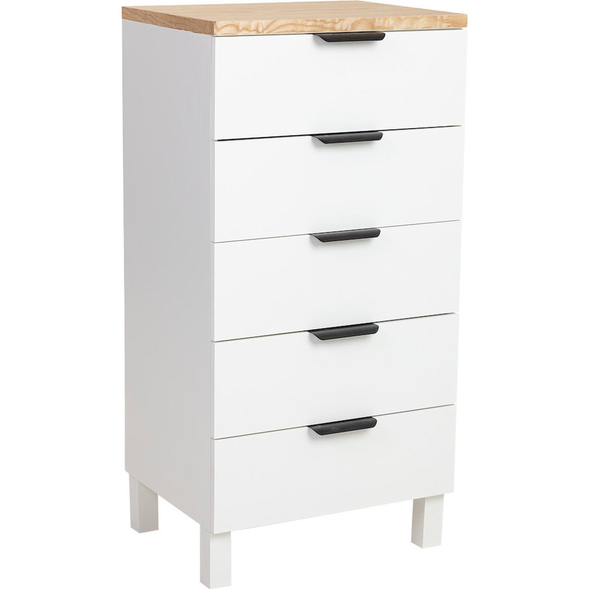 Chiffonnier en bois 5 tiroirs rectangulaire blanc et bois naturel, RECOLLECTION