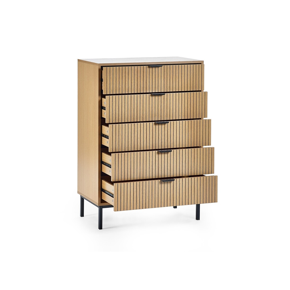 Gia Slatted Oak 5 Drawer Chest oak, SO'HOME