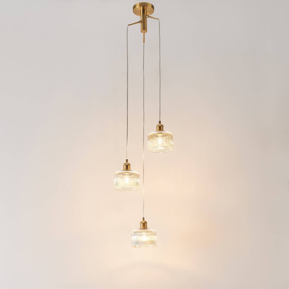 Suspension trio verre ambré rétro - AURÉLINE ambré et laiton, KOSILUM