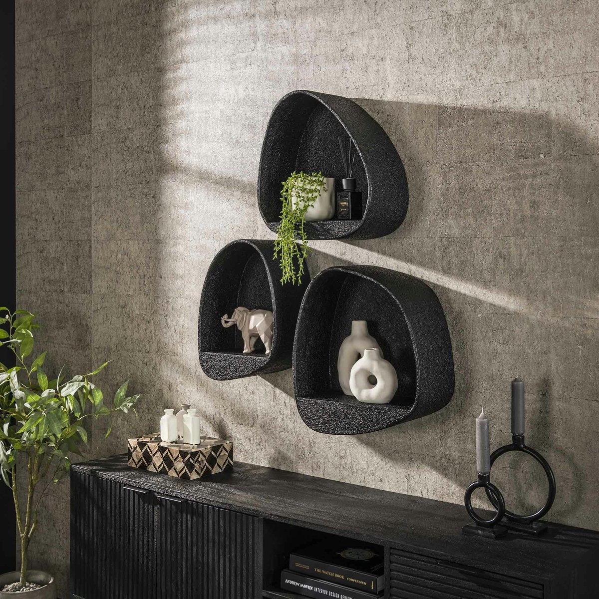 Etagère murale noire forme organique 46 cm TAJ noir, PIER IMPORT