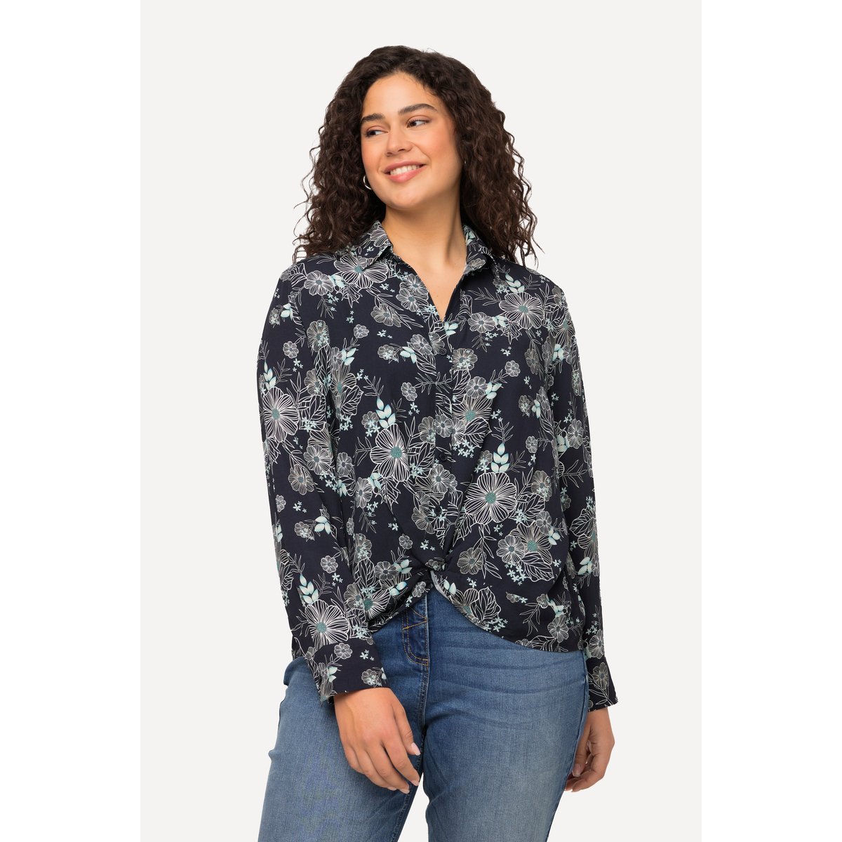 Chemisier à manches longues, imprimé floral marine, ULLA POPKEN