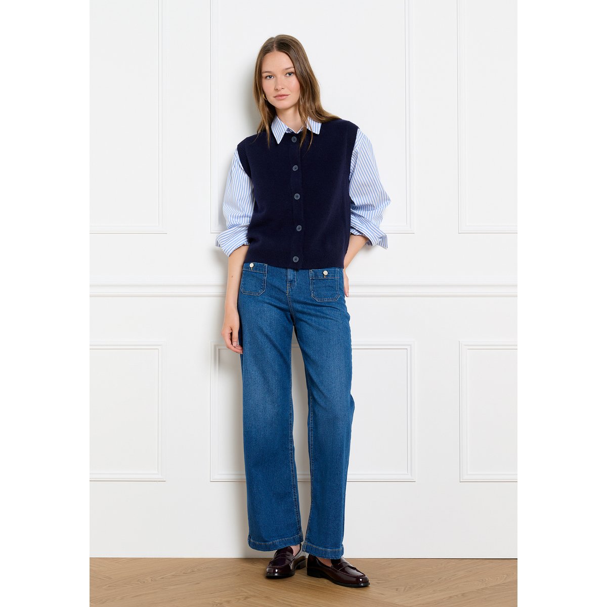 Cardigan sans manches bleu marine, LOLALIZA
