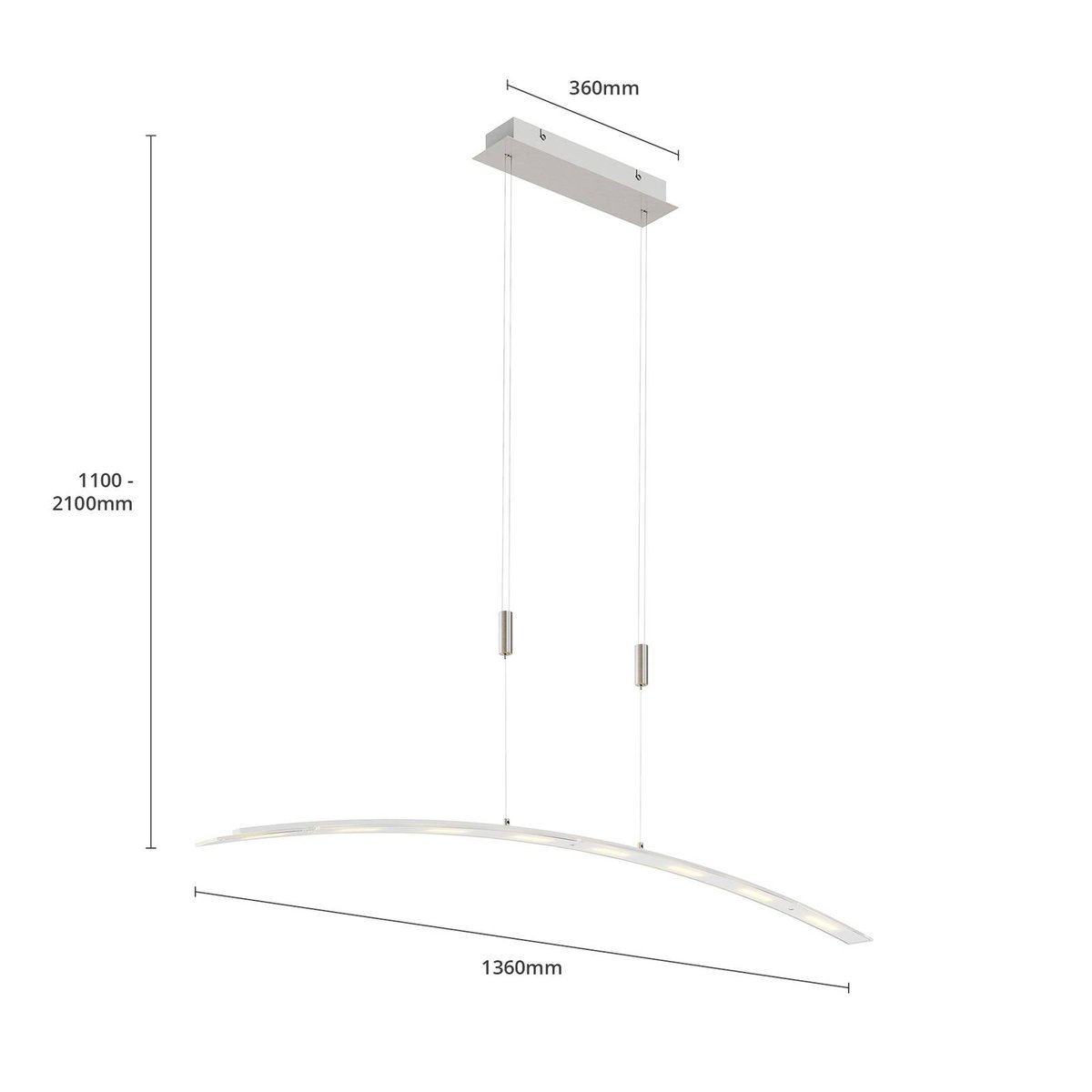 Suspension en verre moderneLED, Manon frosté, nickel mat, LINDBY