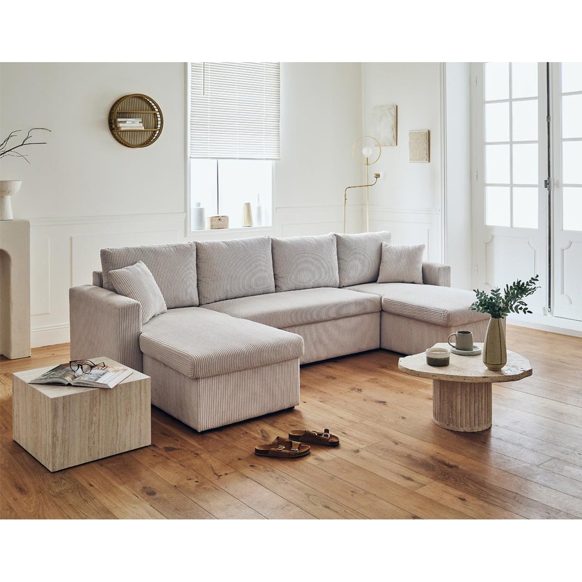 Canapé panoramique convertible 7 places, CYRUS beige, BEST MOBILIER