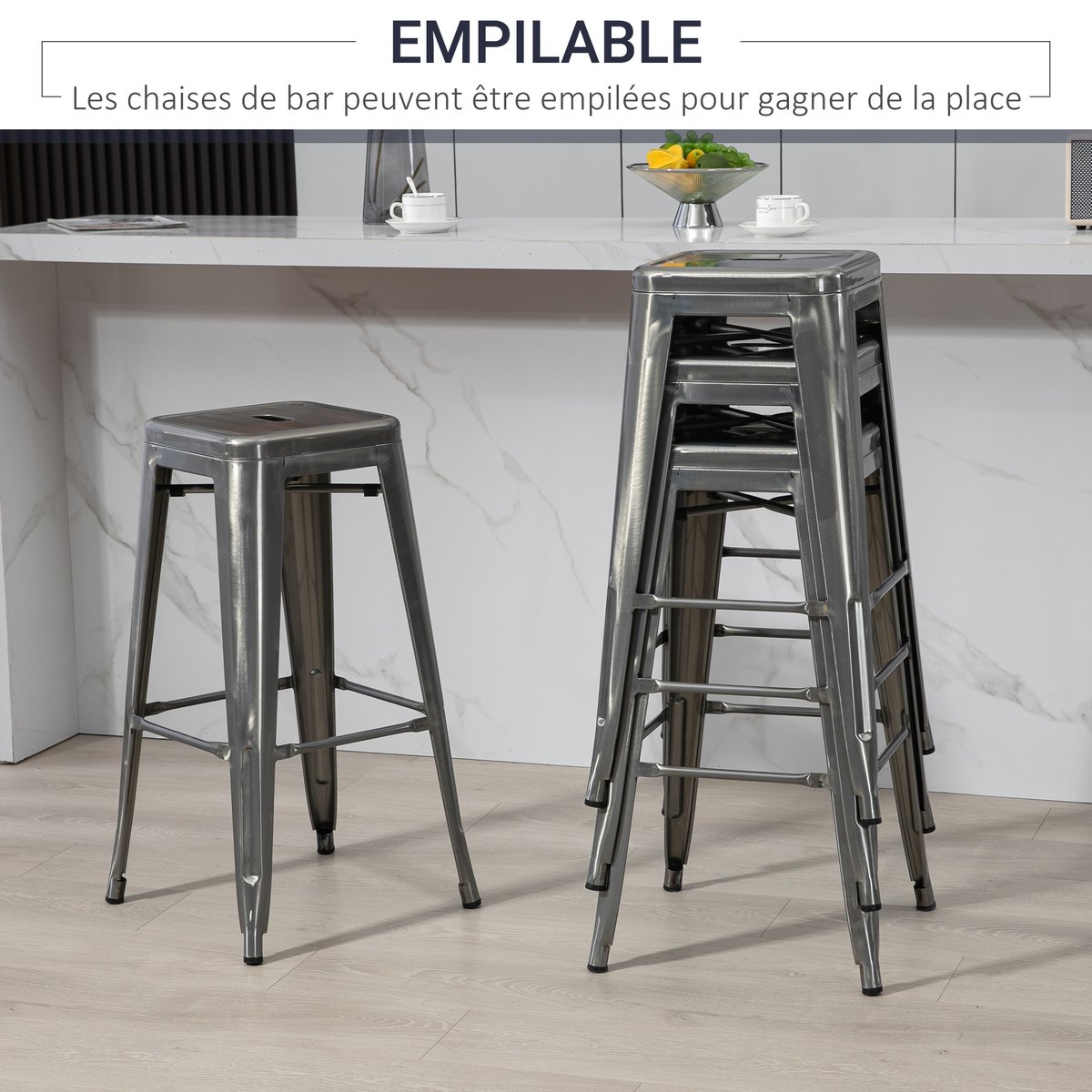Tabouret de bar Acier Argent argent, HOMCOM