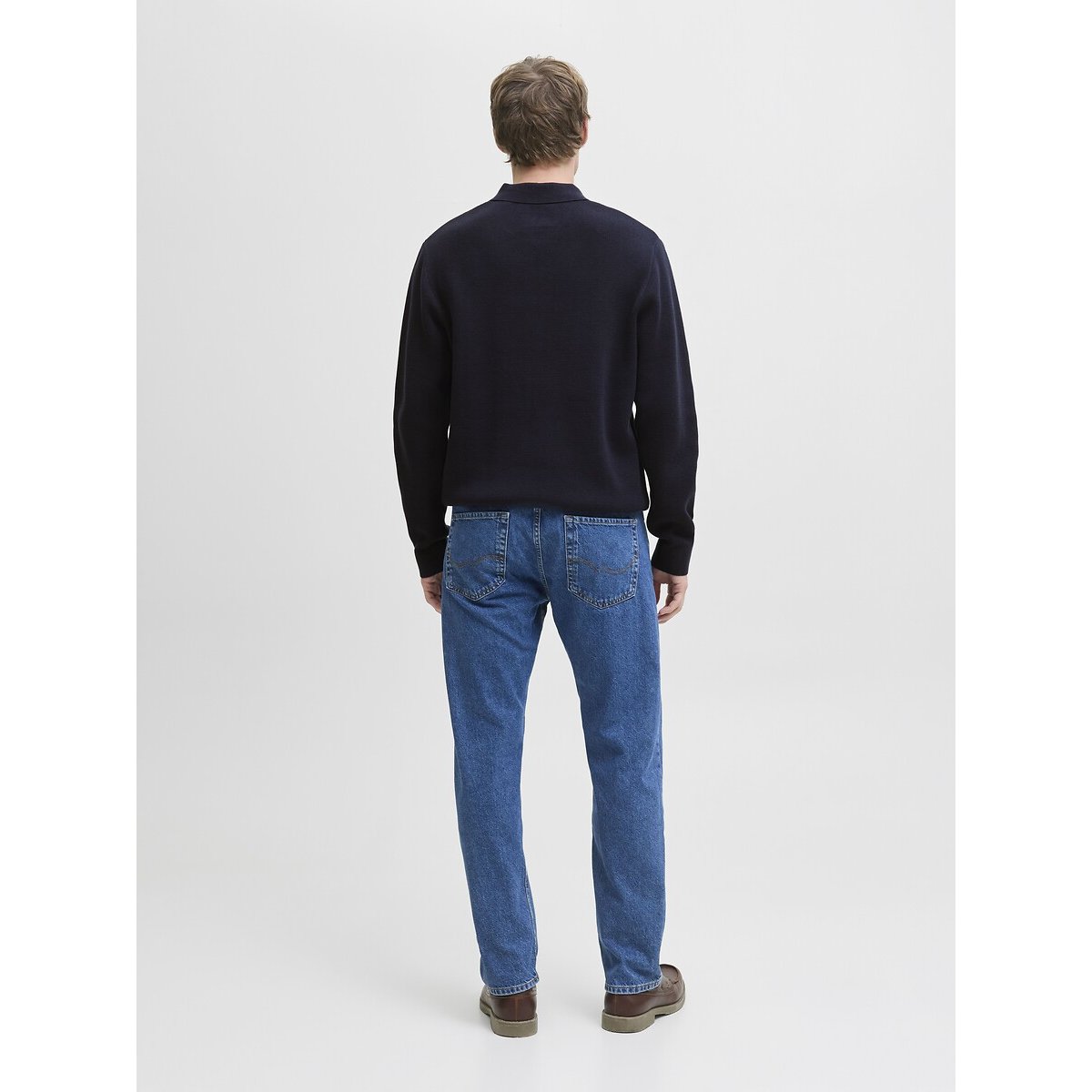 Pull collo a polo e mezza zip blu notte, JACK & JONES